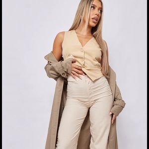 PrettyLittleThing NWOT Cream Tailored Linen Look Straight Leg Pants